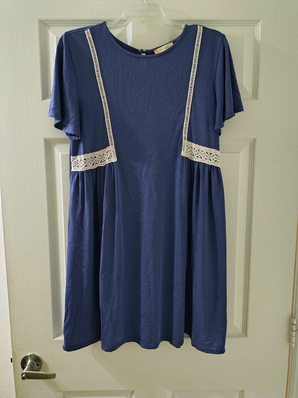 Cute Altar'd State Indigo Short Sleeve Dress with Lace Detail